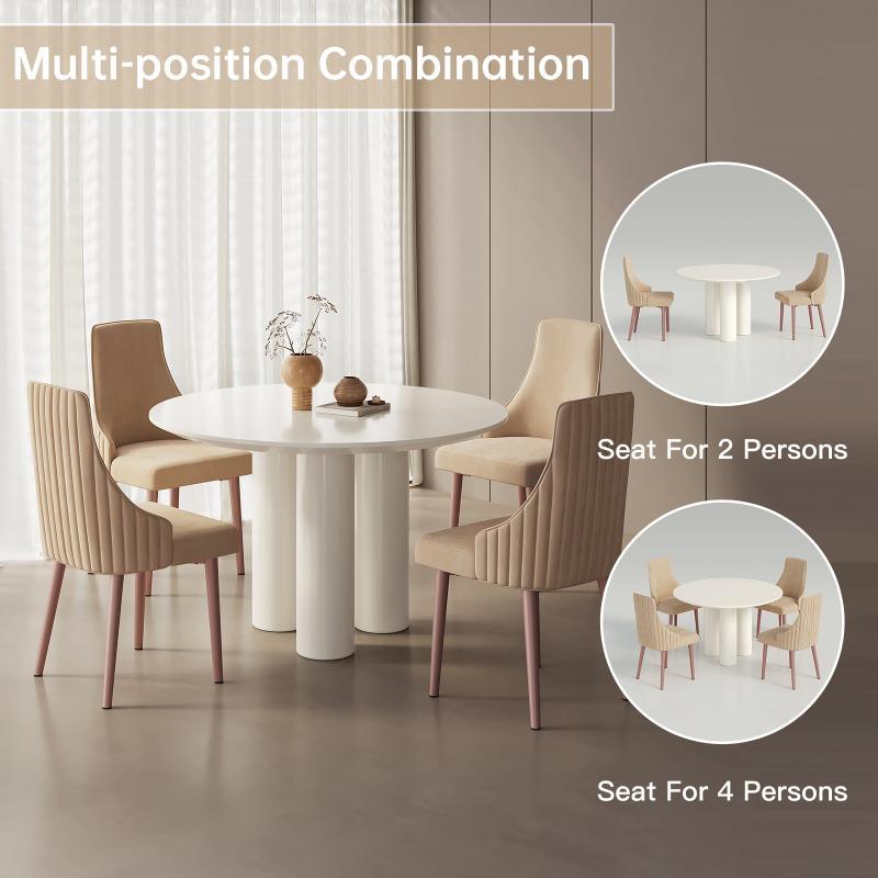 Guyii 30"-46" Cream White Round Dining Table, Modern White Kitchen Table for 4-6 People