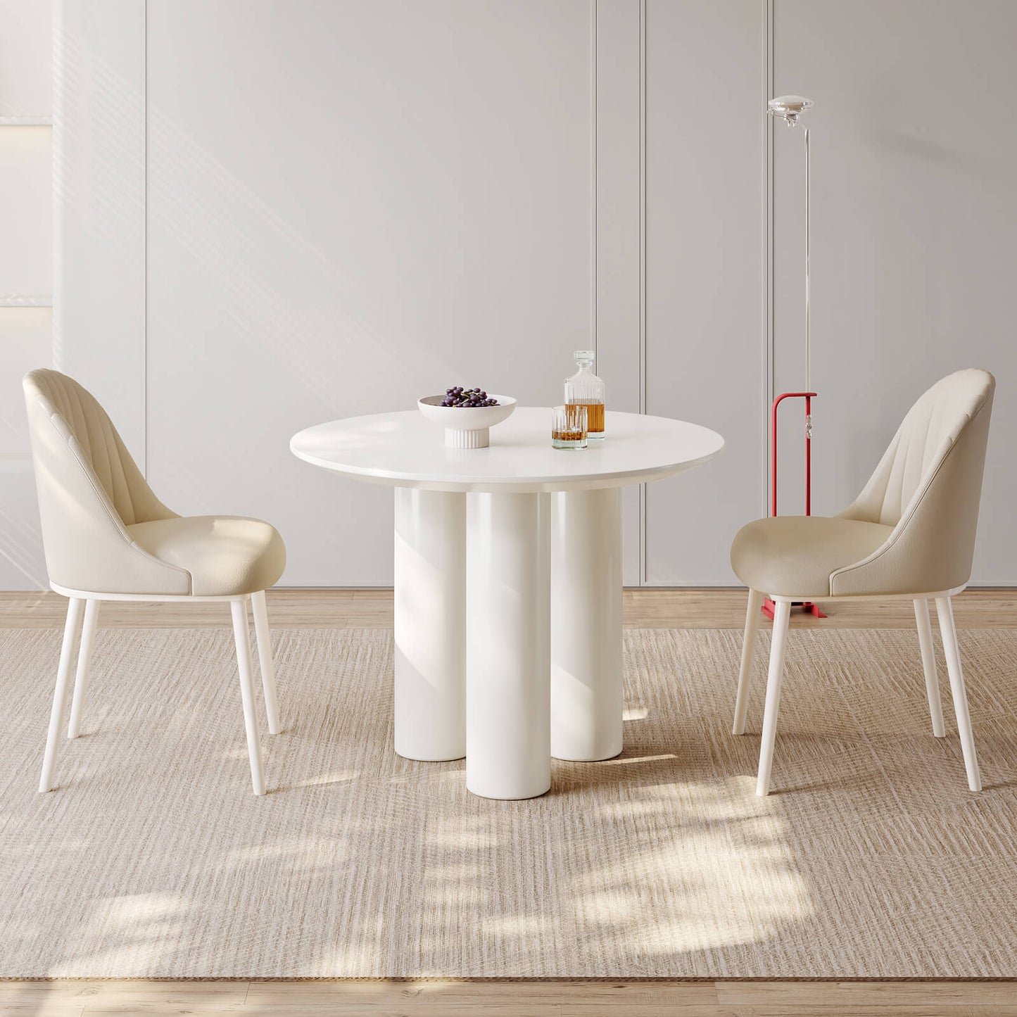 Guyii 39.37" Cream White Dining Table Set with 2 Chairs, Modern Kitchen Dining Set