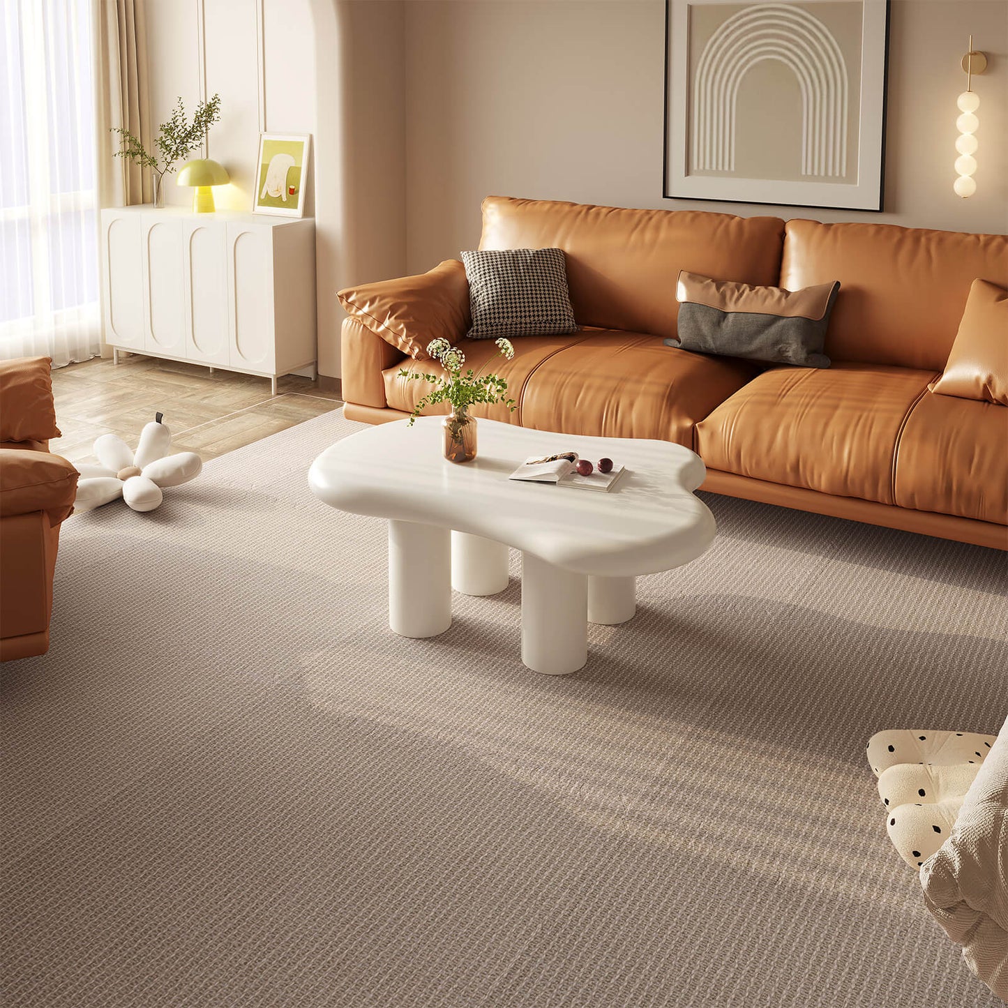 Guyii 35.82" Cream White Cloud Coffee Table, Cute Modern Coffee Table with 4-Leg Design