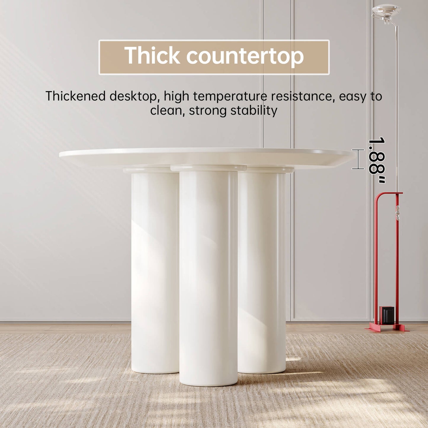 Guyii 39.37" Cream White Dining Table, Modern Round Kitchen Table