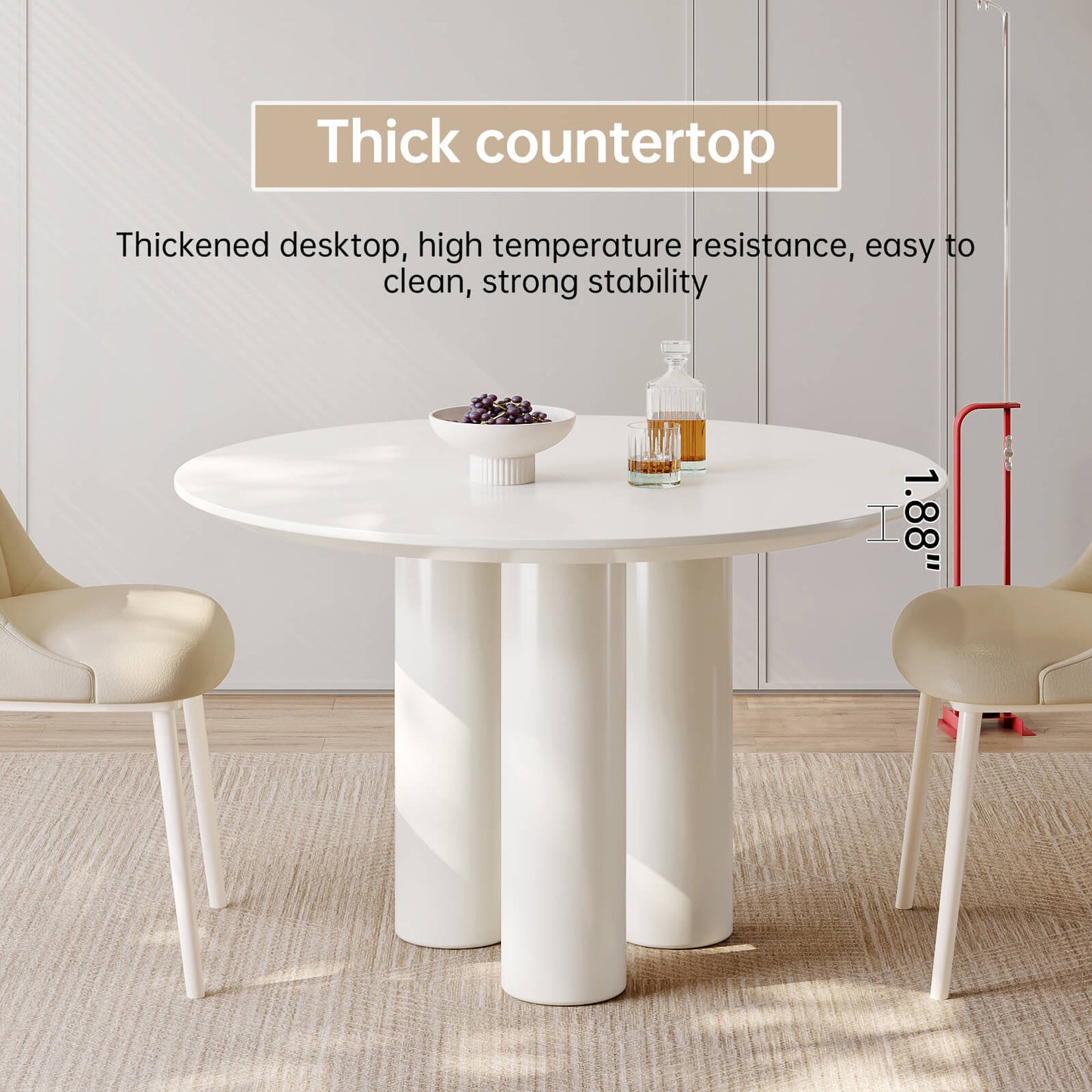 Guyii 46.06" Cream White Dining Table Set with 4 Chairs, Modern Round Kitchen Table | L5294-DE