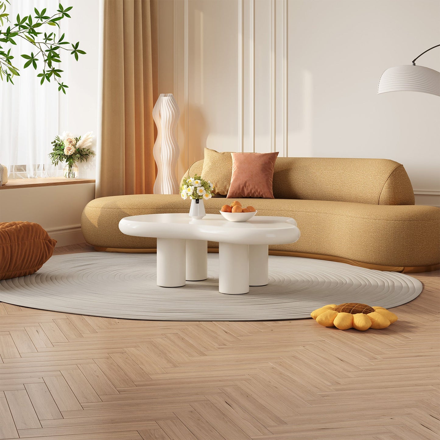 Guyii Cloud-Shaped Coffee Table – Modern White Irregular 4-Leg Design, Rounded Edge Centre Table for Living Room,  | Q1523-UK