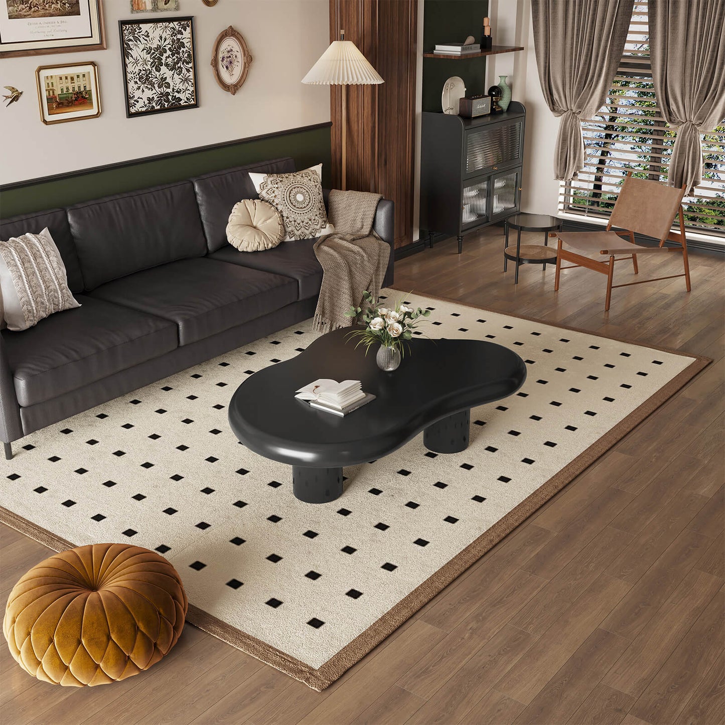 Guyii 41.02" Black Cloud Coffee Table, Cute Modern Coffee Table with 3-Leg Design