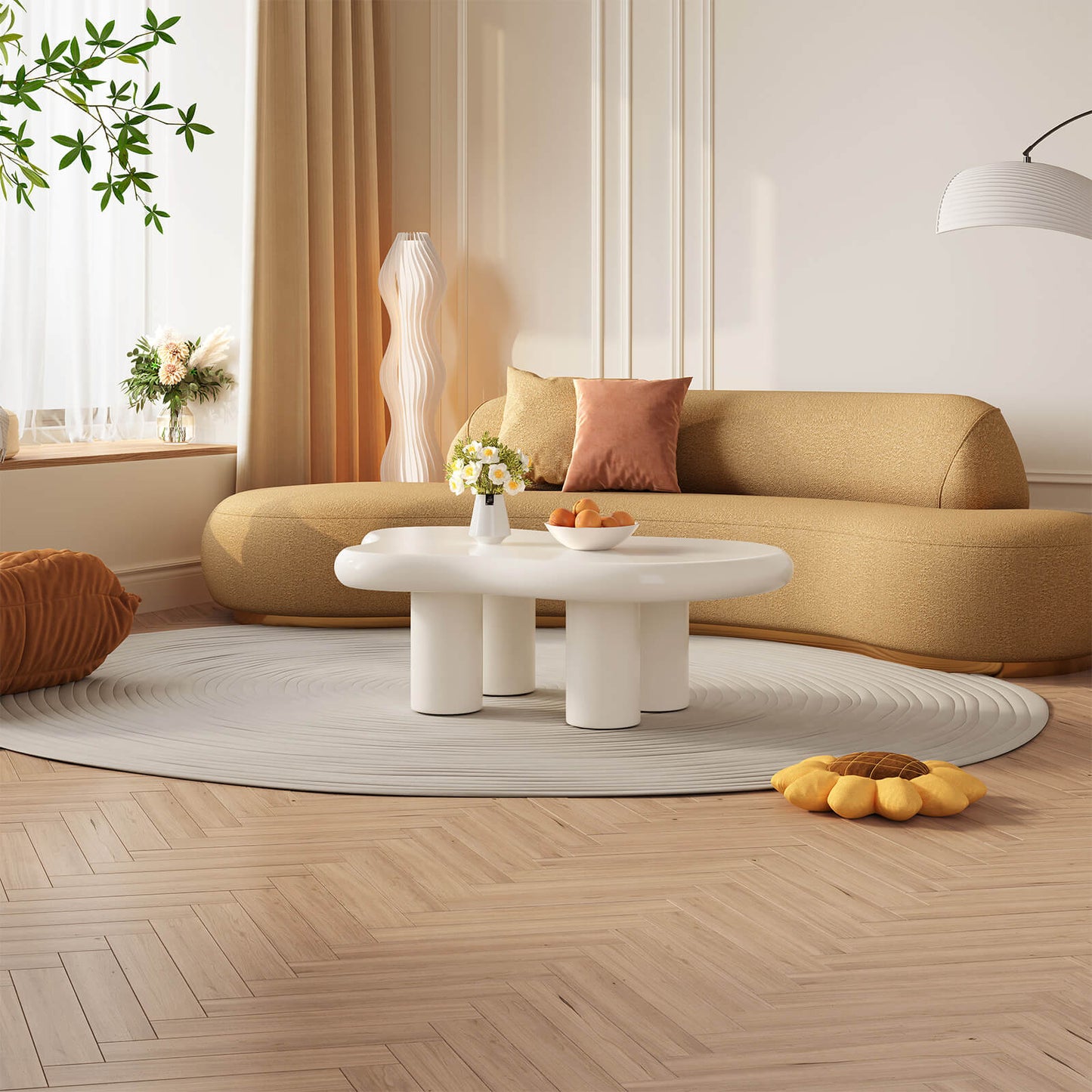 Guyii 46.06" Cream White Cloud Coffee Table, Cute Modern Coffee Table with 4-Leg Design