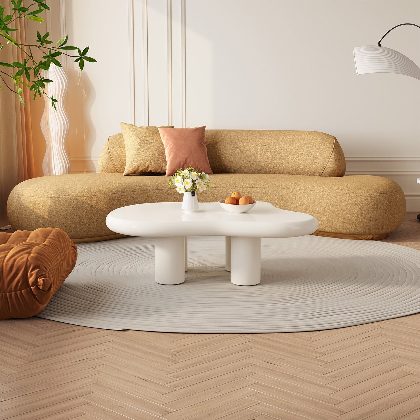 Guyii Cloud-Shaped Coffee Table – Modern White Irregular 4-Leg Design, Rounded Edge Centre Table for Living Room,  | Q1523-UK
