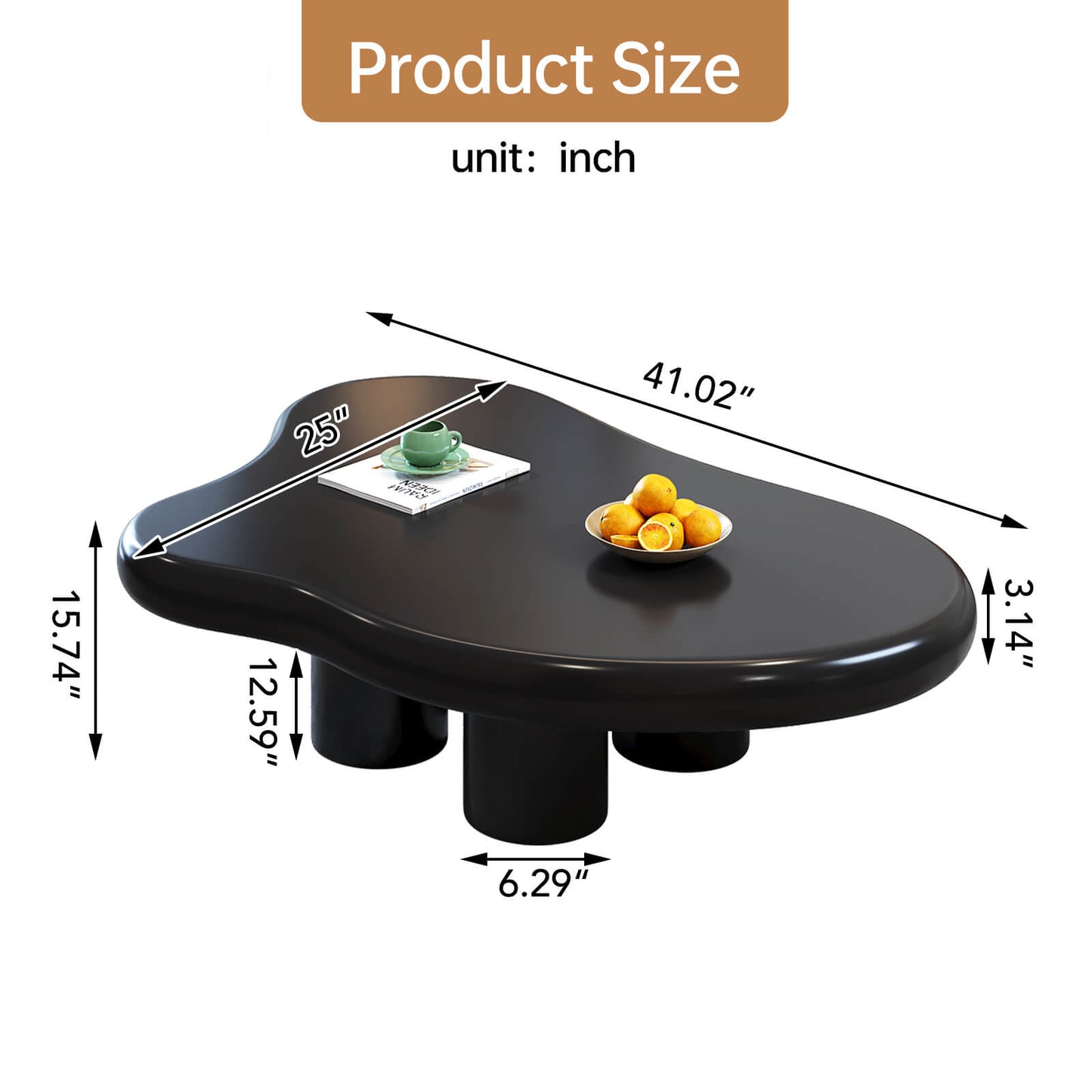 Guyii 41.02" Black Cloud Coffee Table, Cute Modern Coffee Table with 4-Leg Design