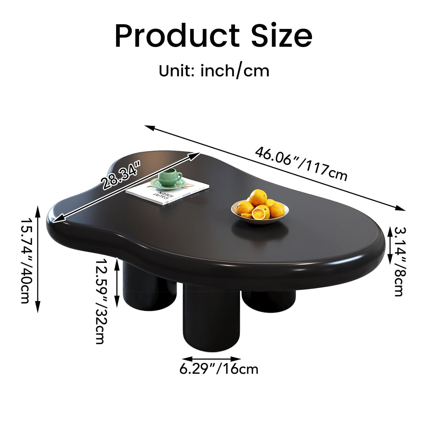Guyii Black Cloud-Shaped Coffee Table – Modern Irregular 4-Leg Design, Rounded Edge Centre Table for Living Room | Q1523-UK