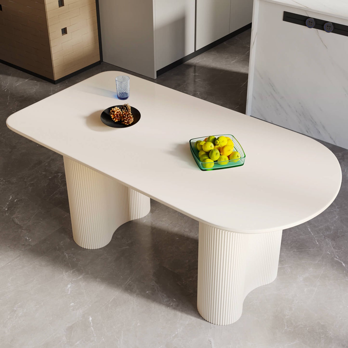 Guyii 55.11" White Oval Dining Table, Modern Kitchen Table for 6 People