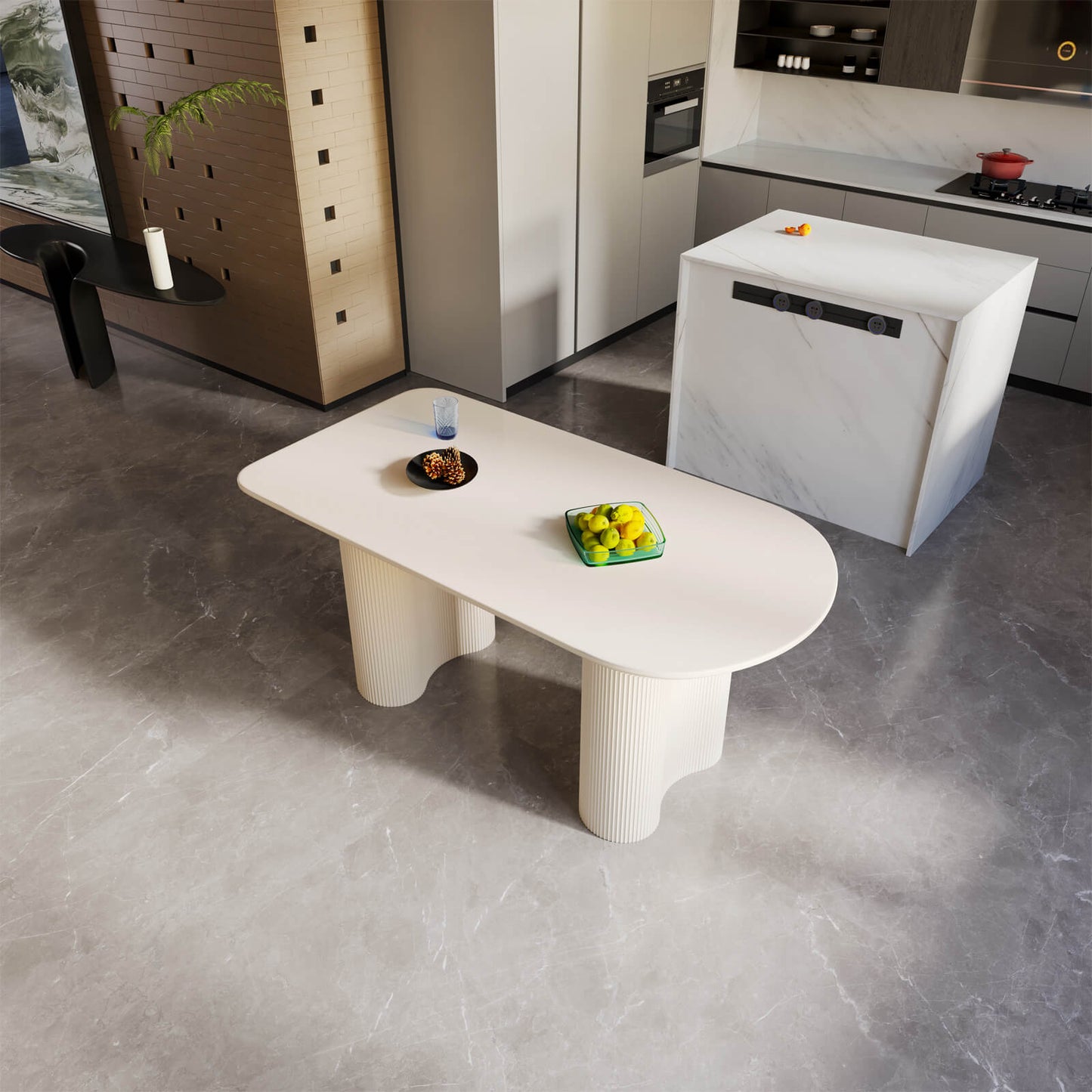 Guyii 55.11" White Oval Dining Table, Modern Kitchen Table for 6 People