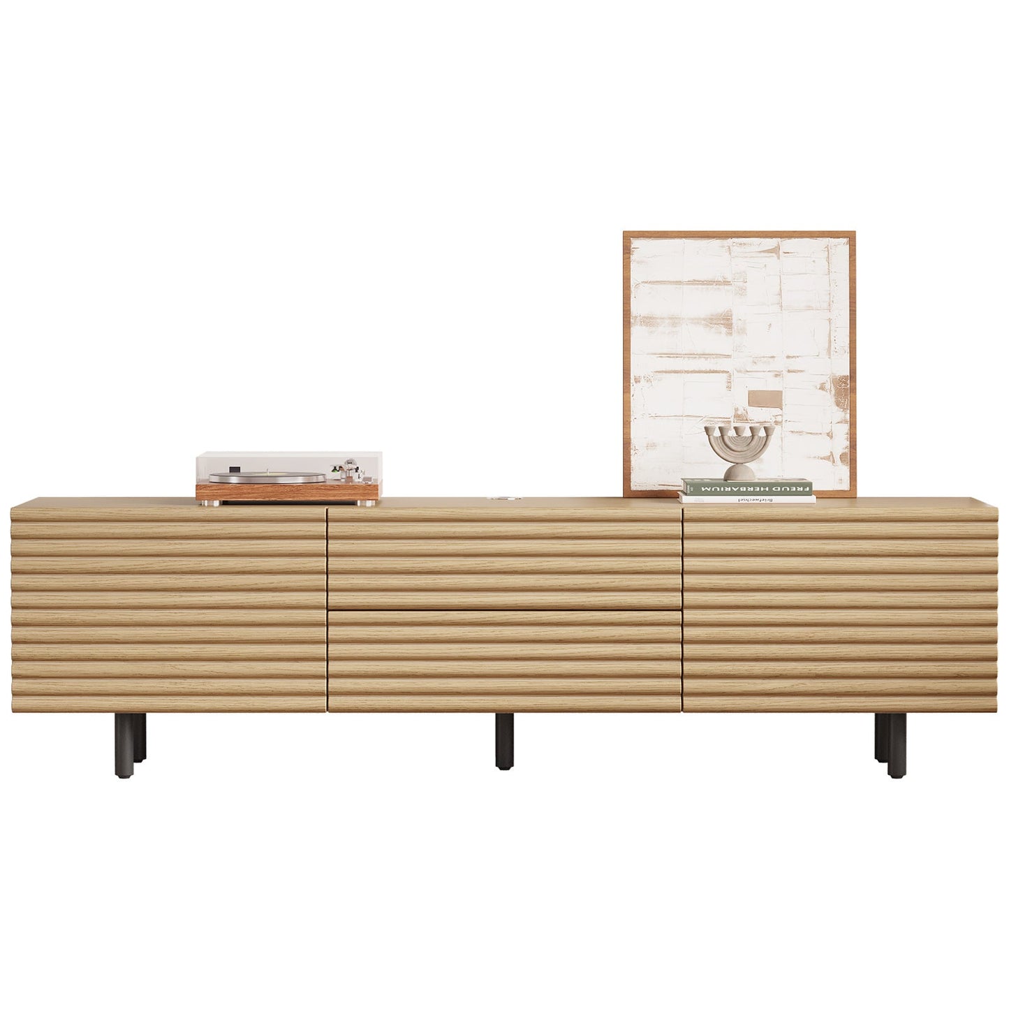 Guyii Modern TV Stand – Wood Color TV Cabinet with 2 Cabinets and 2 Storage Drawers for Living Room, Bedroom, and Home Entertainment