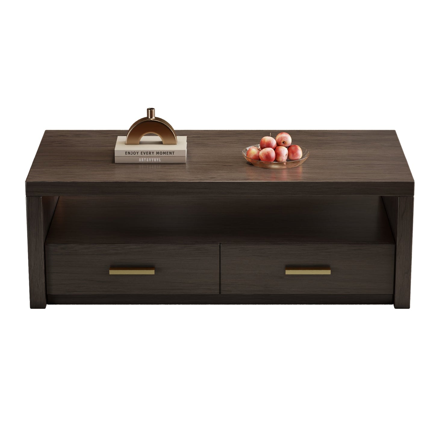 Guyii Walnut Brown Coffee Table with Storage, 47", 2 Drawers & Open Shelf