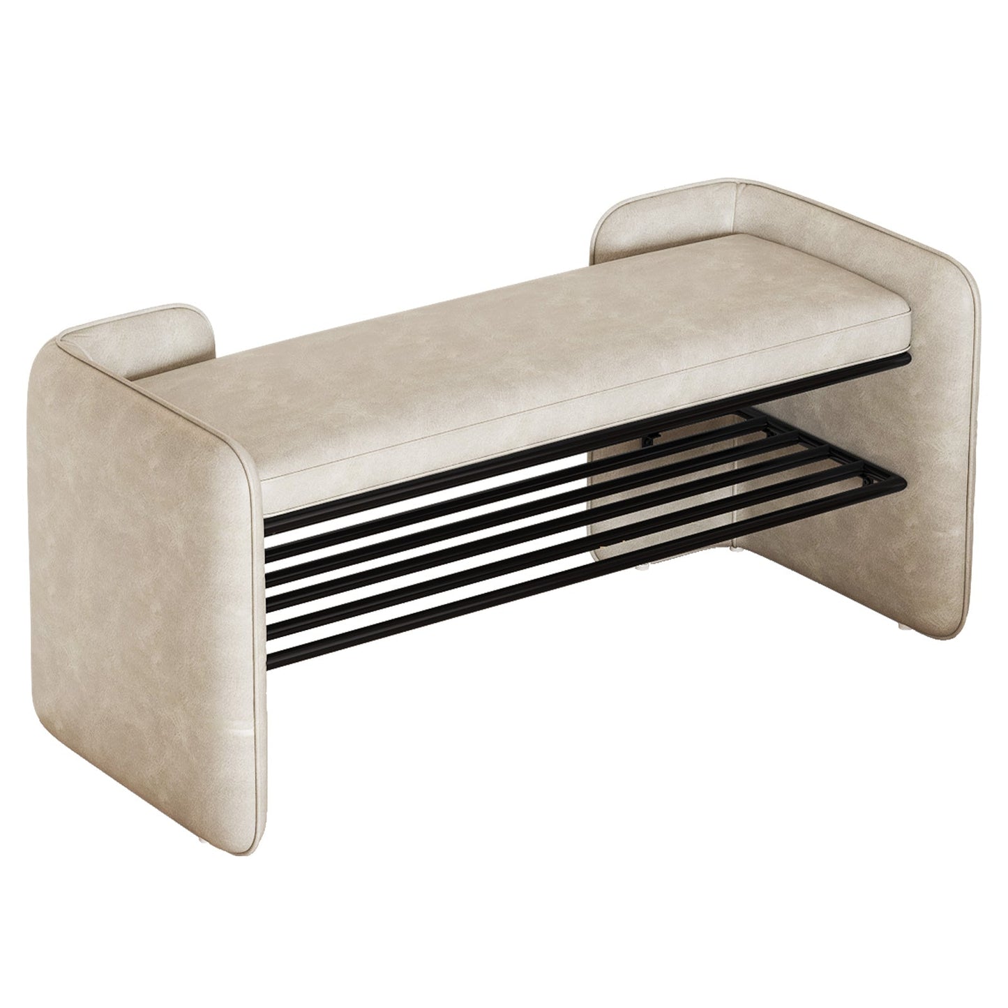 Guyii 47" Entryway Shoe Bench with Cushion, 1-Tier Storage Shelf & Hidden Compartment