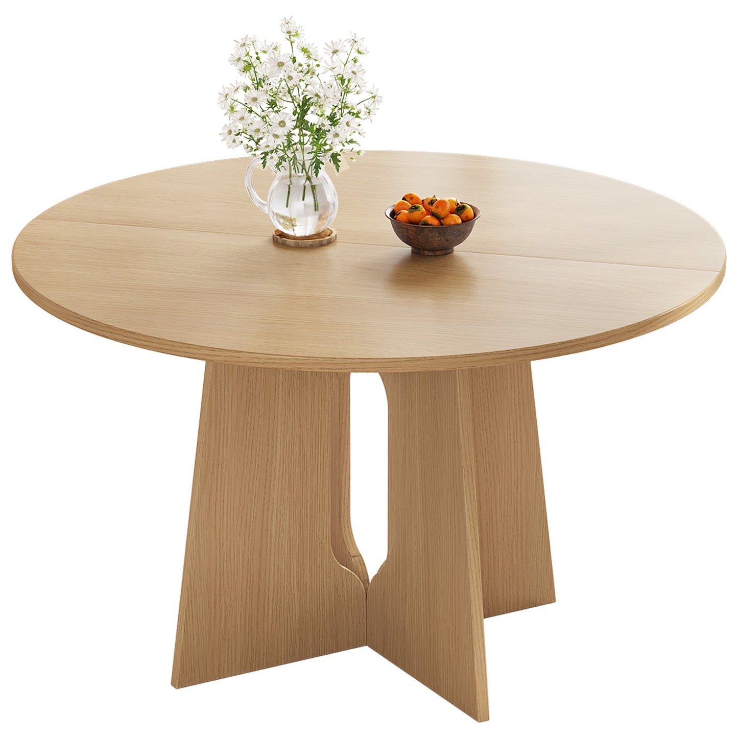 Guyii wood color round dining table for 4 people with X-shaped legs for restaurant breakfast nook