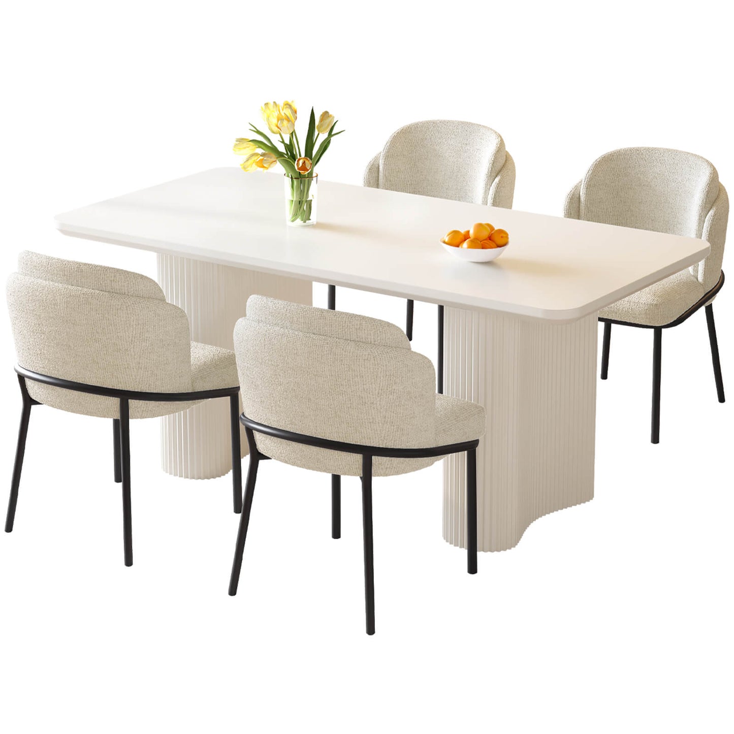 Guyii White Dining Table Set, Modern Rectangular Kitchen Table with 4-8 Chairs