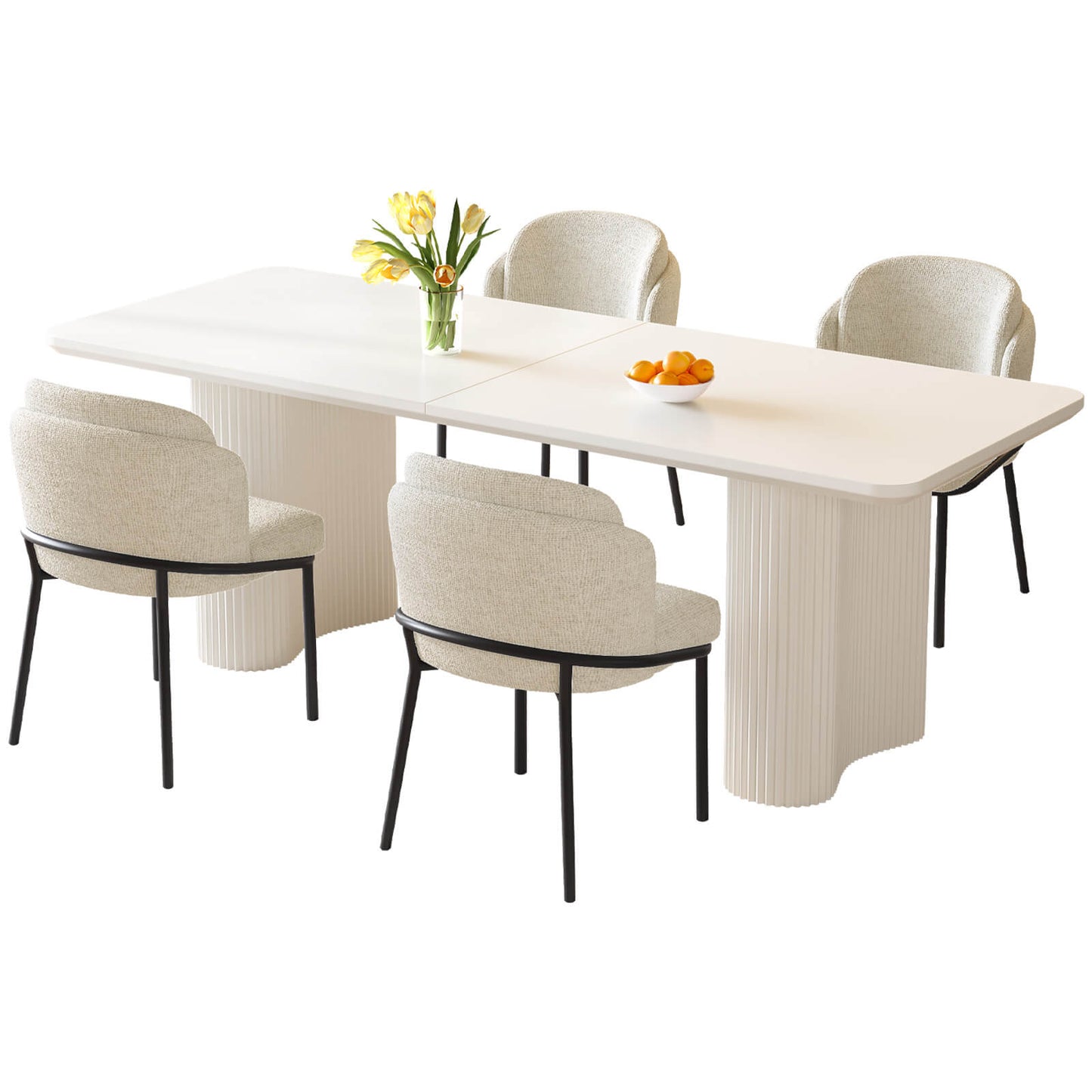 Guyii White Dining Table Set, Modern Rectangular Kitchen Table with 4-8 Chairs