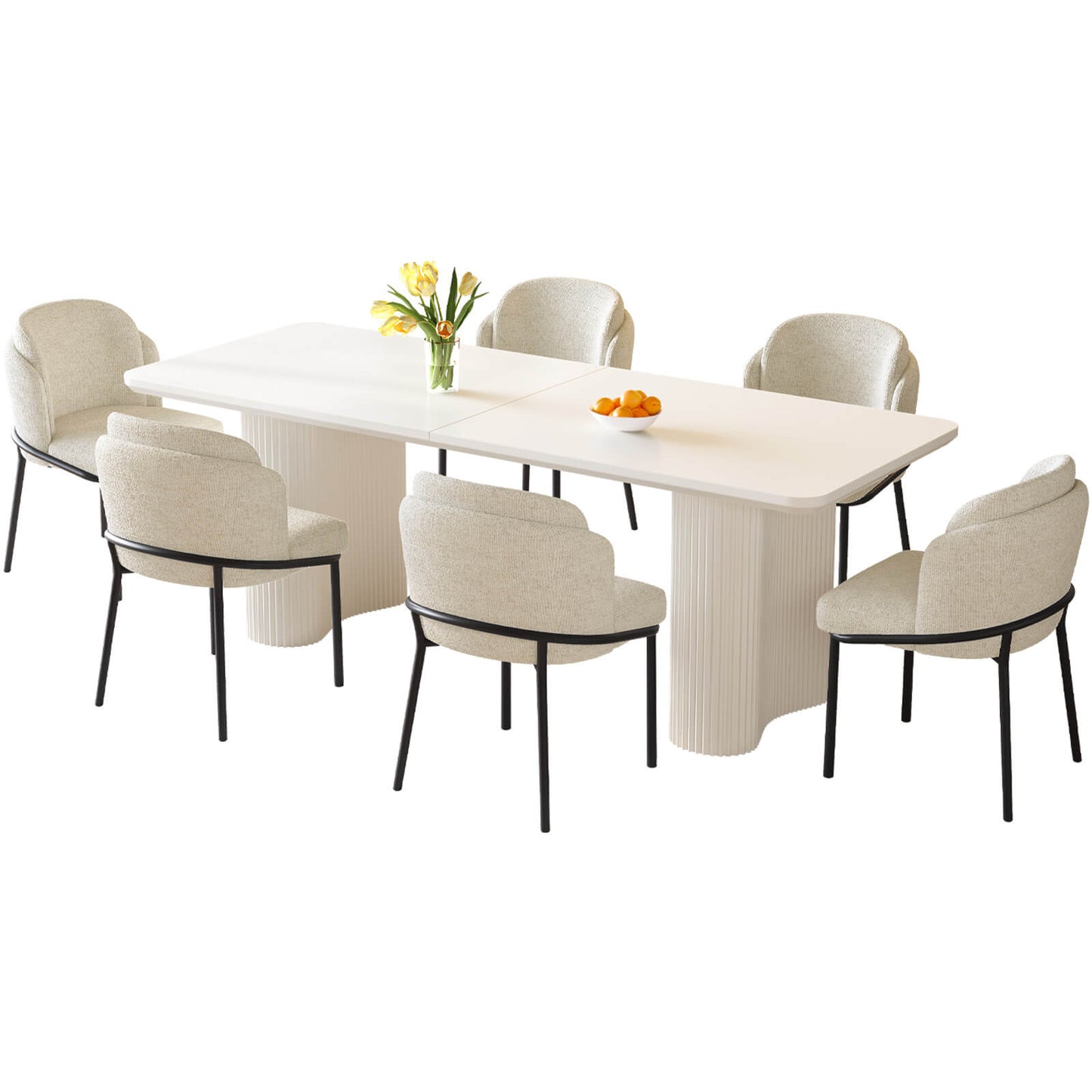 Guyii White Dining Table Set, Modern Rectangular Kitchen Table with 4-8 Chairs