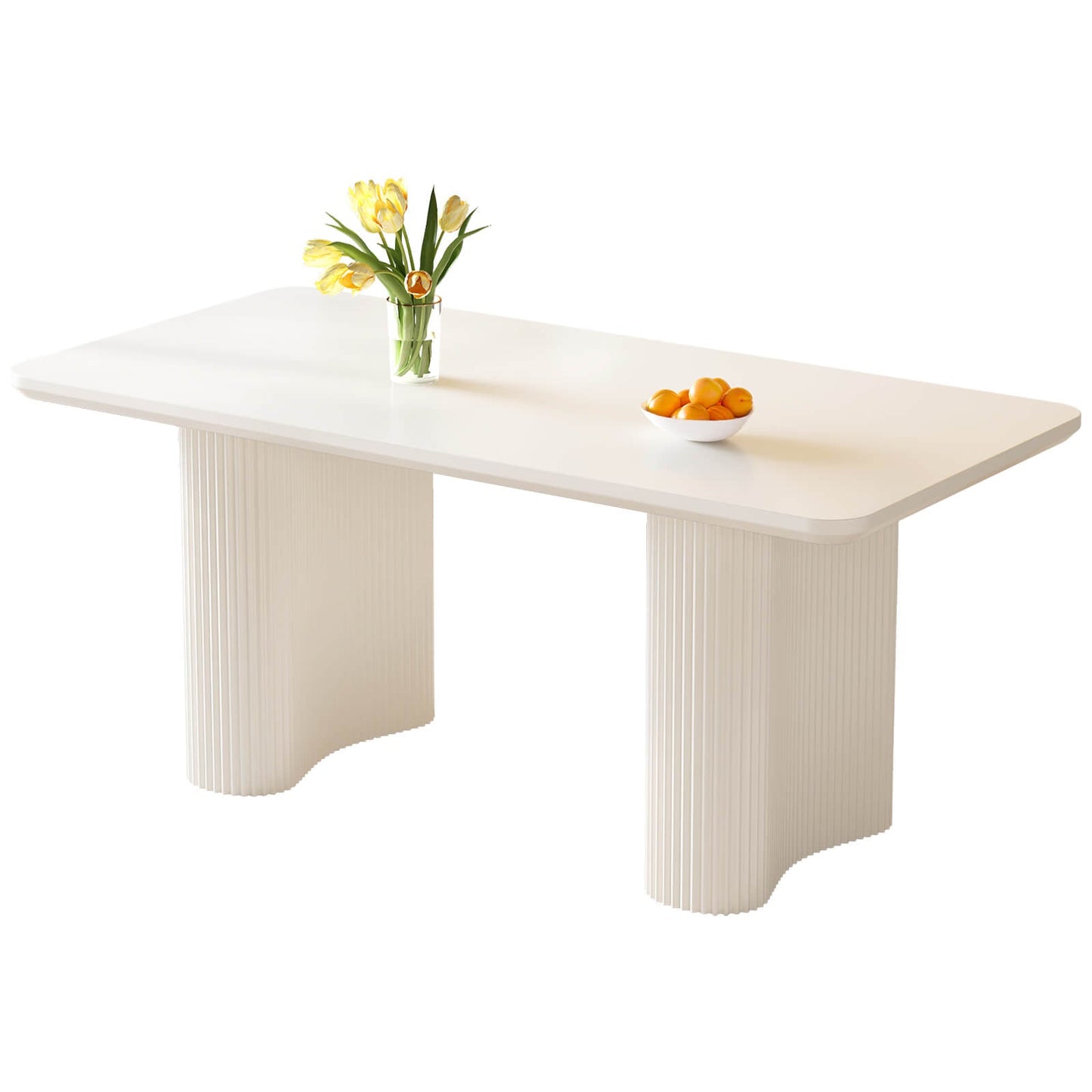 Guyii White Dining Table Set, Modern Rectangular Kitchen Table with 4-8 Chairs