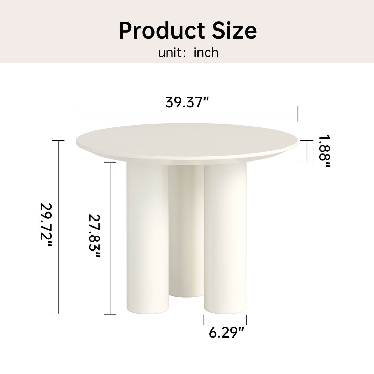 Guyii 39.37" Cream White Dining Table, Modern Round Kitchen Table
