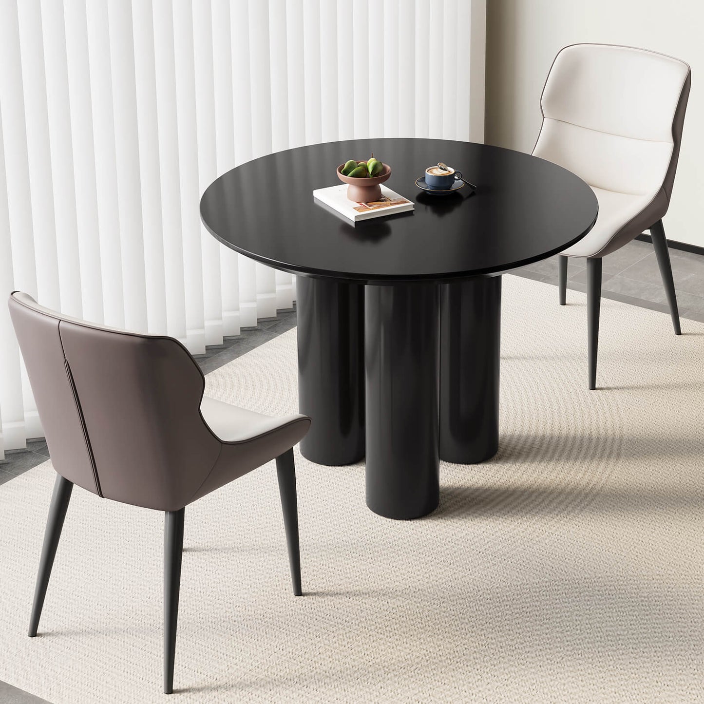 Guyii Modern Black Dining Table Set 39.37" with 2 Chairs for Kitchen