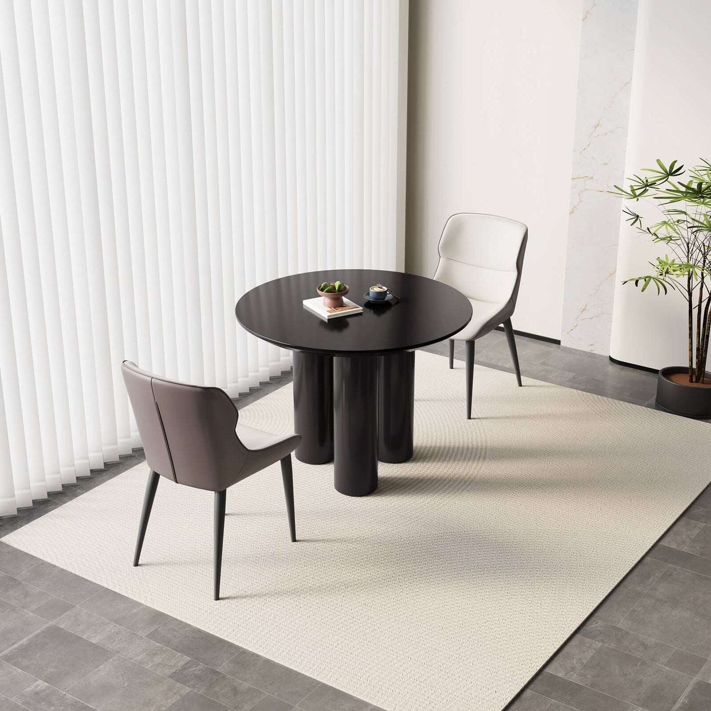Guyii Modern Black Dining Table Set 39.37" with 2 Chairs for Kitchen
