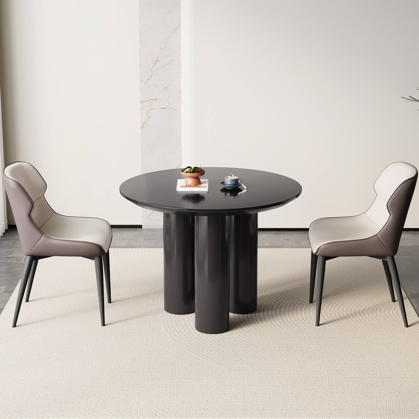 Guyii Modern Black Dining Table Set 39.37" with 2 Chairs for Kitchen