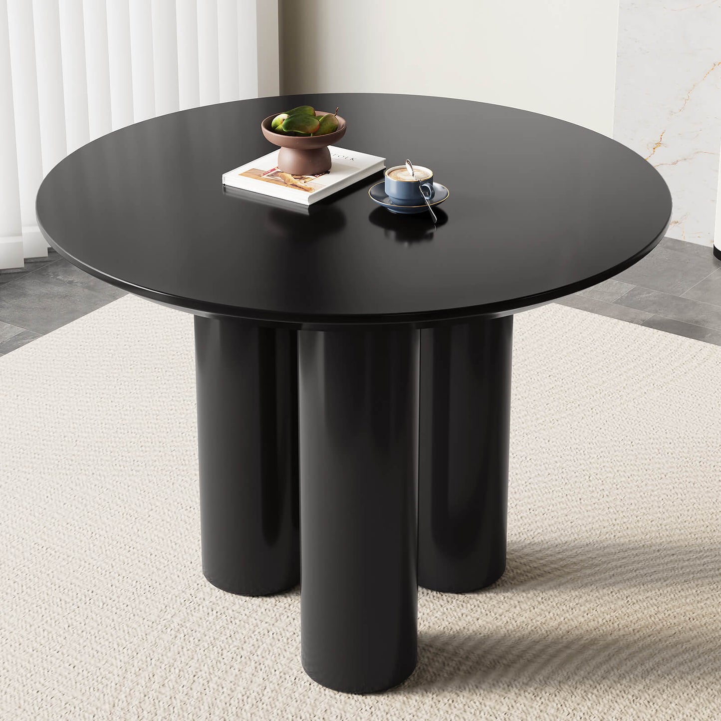 Guyii 39.37" Black Dining Table, Modern Round Kitchen Table