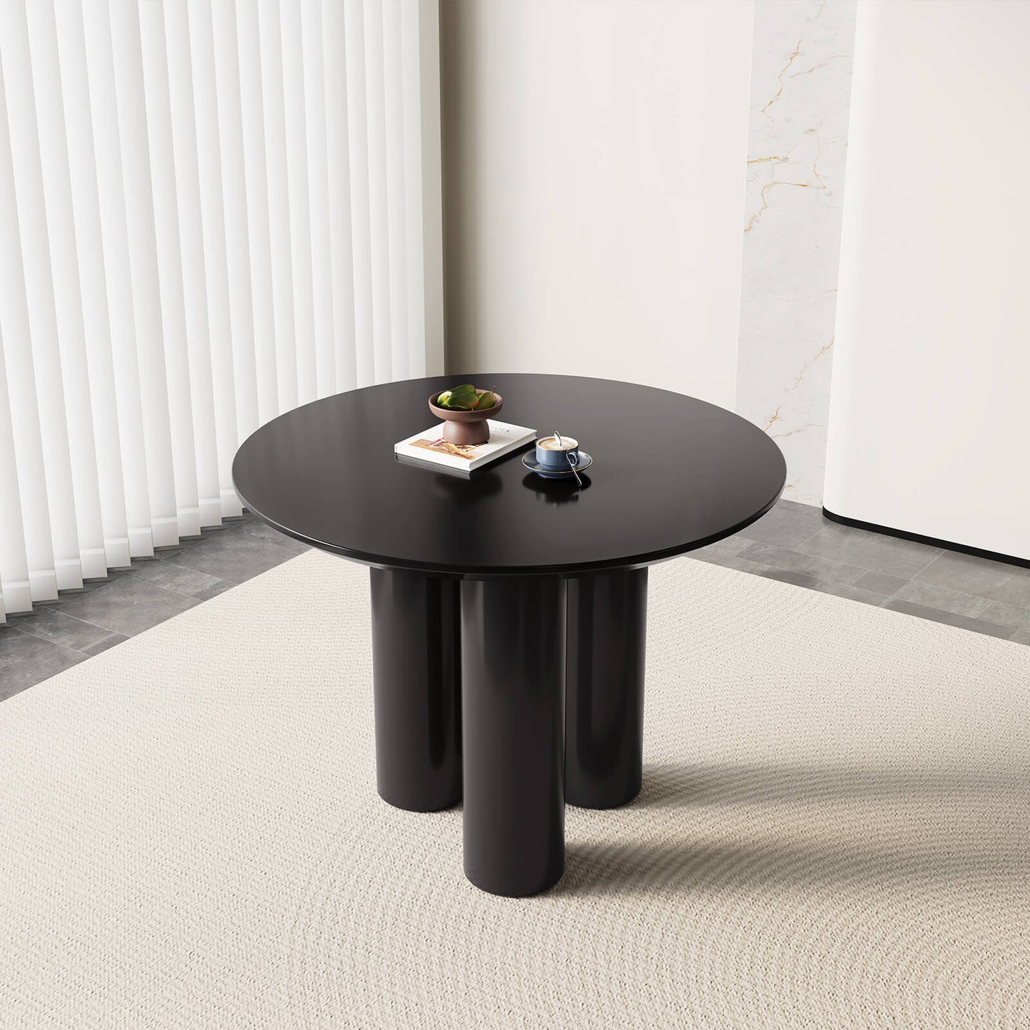 Guyii 39.37" Black Dining Table, Modern Round Kitchen Table