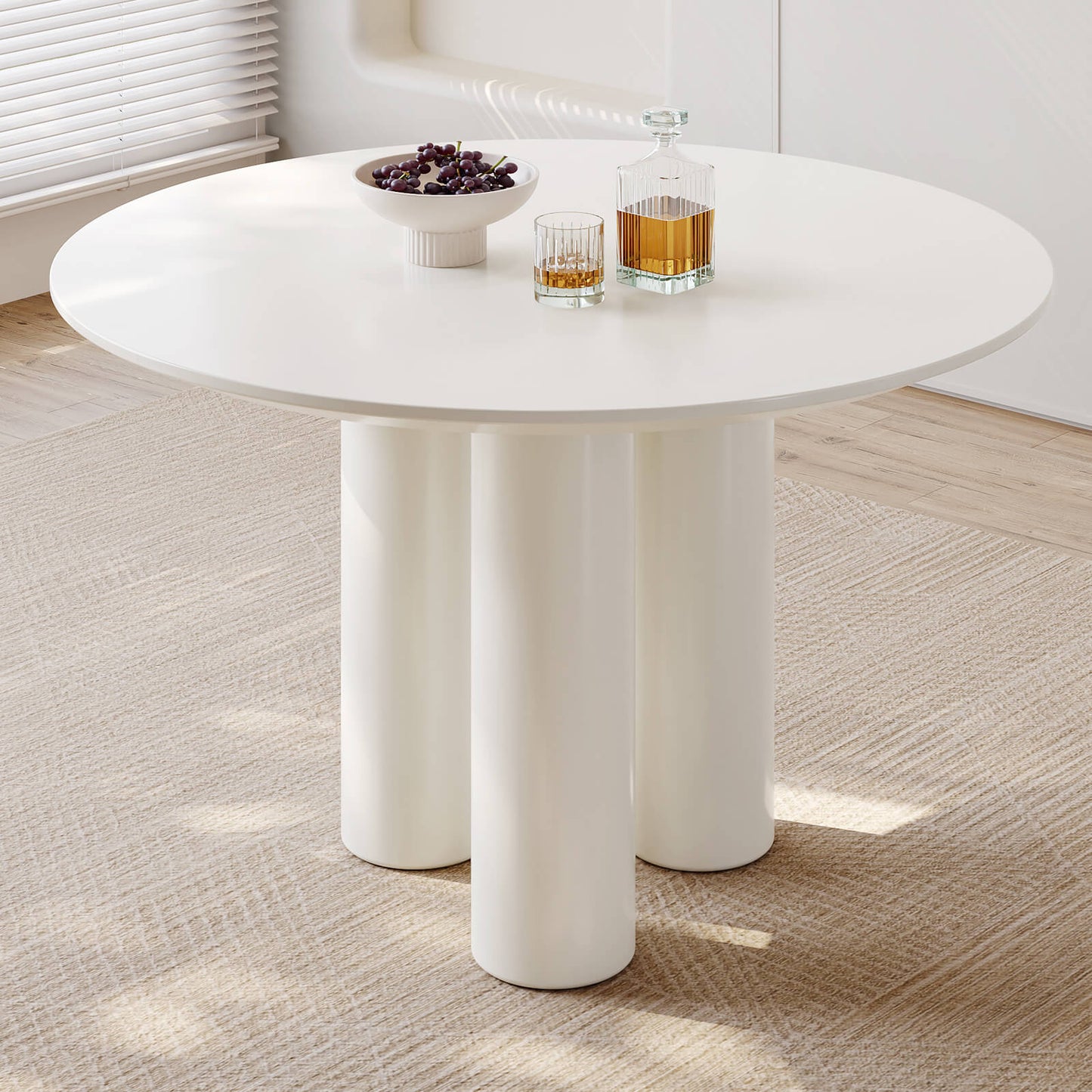 Guyii 46.06" Cream White Dining Table, Modern Round Kitchen Table