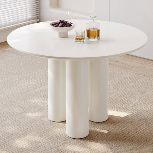 Guyii 46.06" Cream White Dining Table, Modern Round Kitchen Table