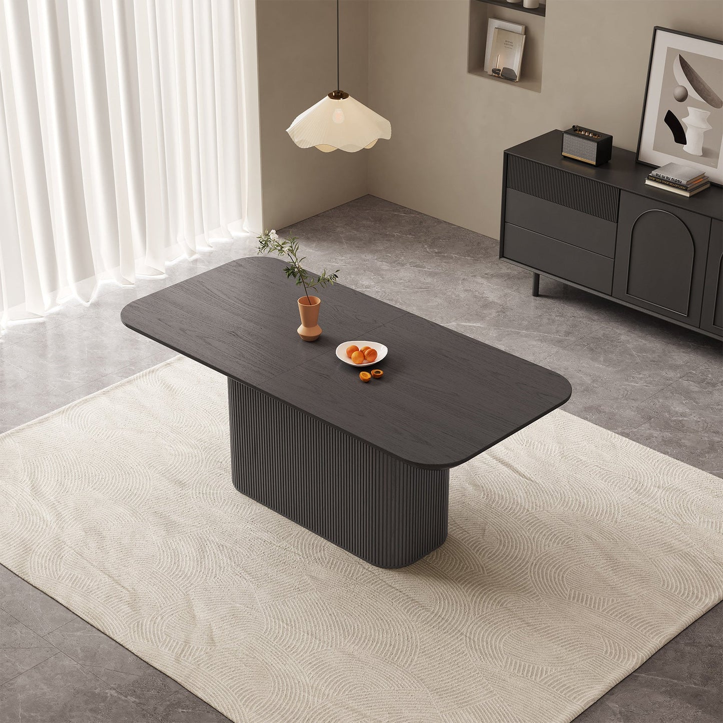 Guyii 63.55" Rectangular Dining Table, Modern Kitchen Table for Kitchen, Living Room (Black, Table Only)