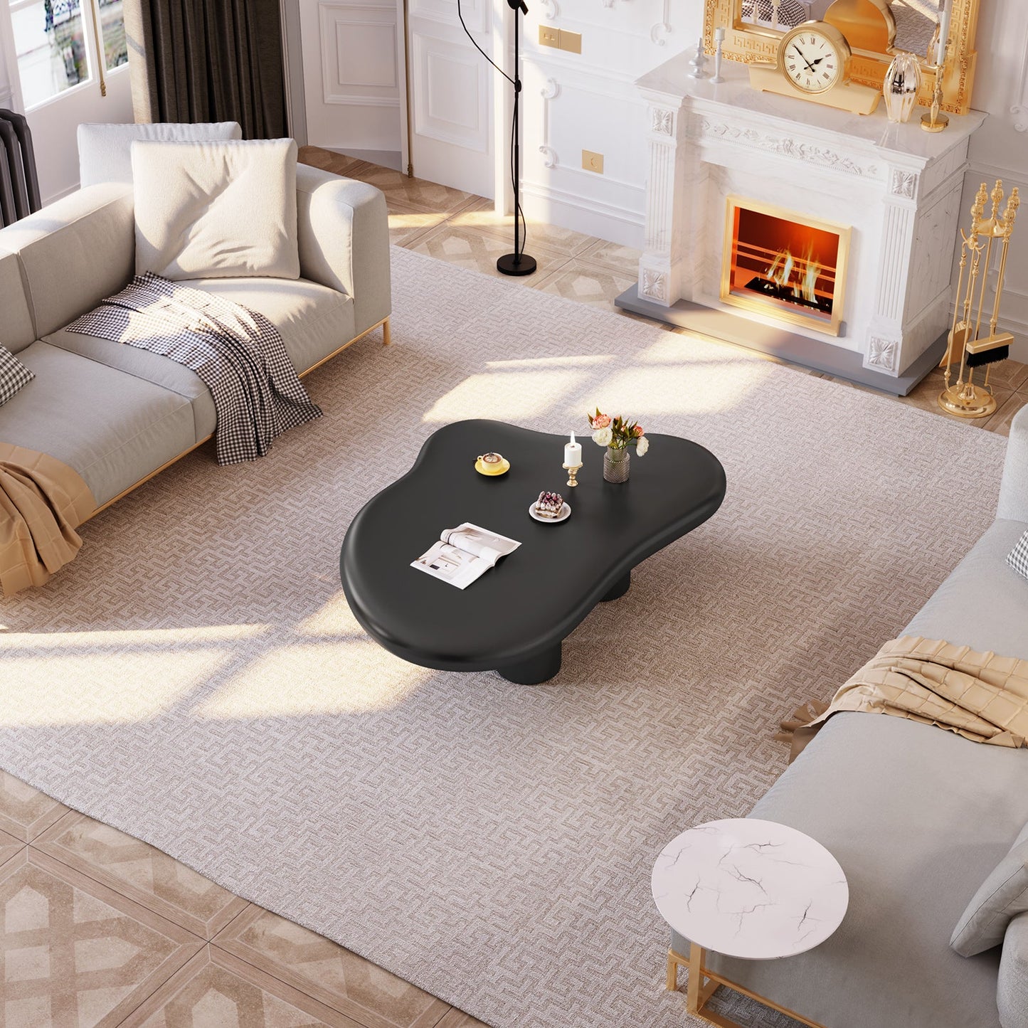 Guyii Black Cloud-Shaped Coffee Table – Modern Irregular 4-Leg Design, Rounded Edge Centre Table for Living Room | Q1523-UK