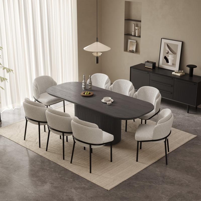 Guyii 63"-86" Black Oval Dining Table, Modern Kitchen Table for Dining Room