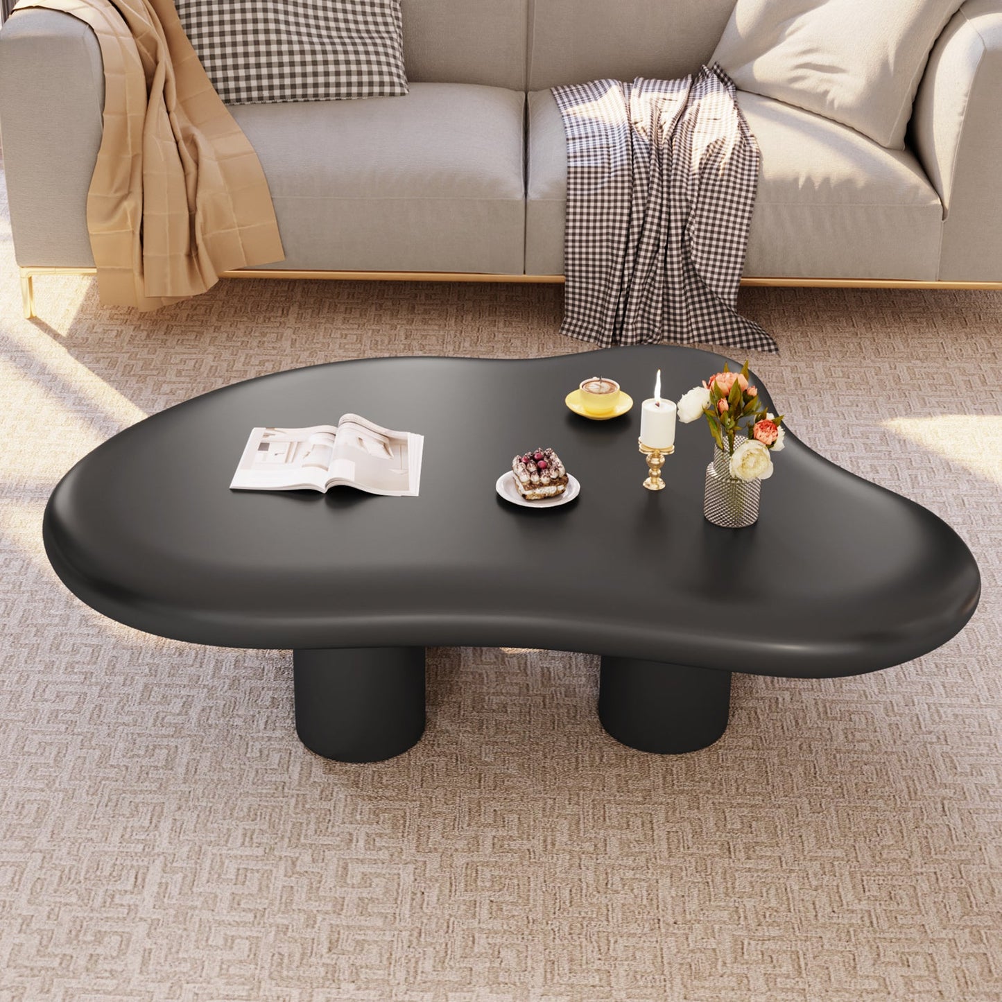Guyii Black Cloud-Shaped Coffee Table – Modern Irregular 4-Leg Design, Rounded Edge Centre Table for Living Room | Q1523-UK