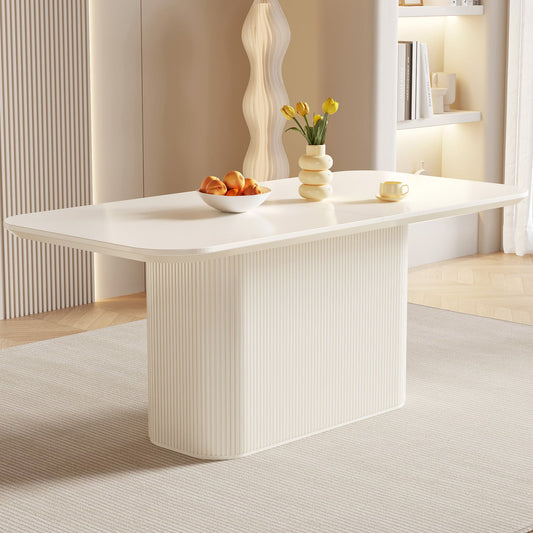 Guyii 63.5" Rectangular Dining Table – Cream White Modern Table for 4–6 People, Table Only