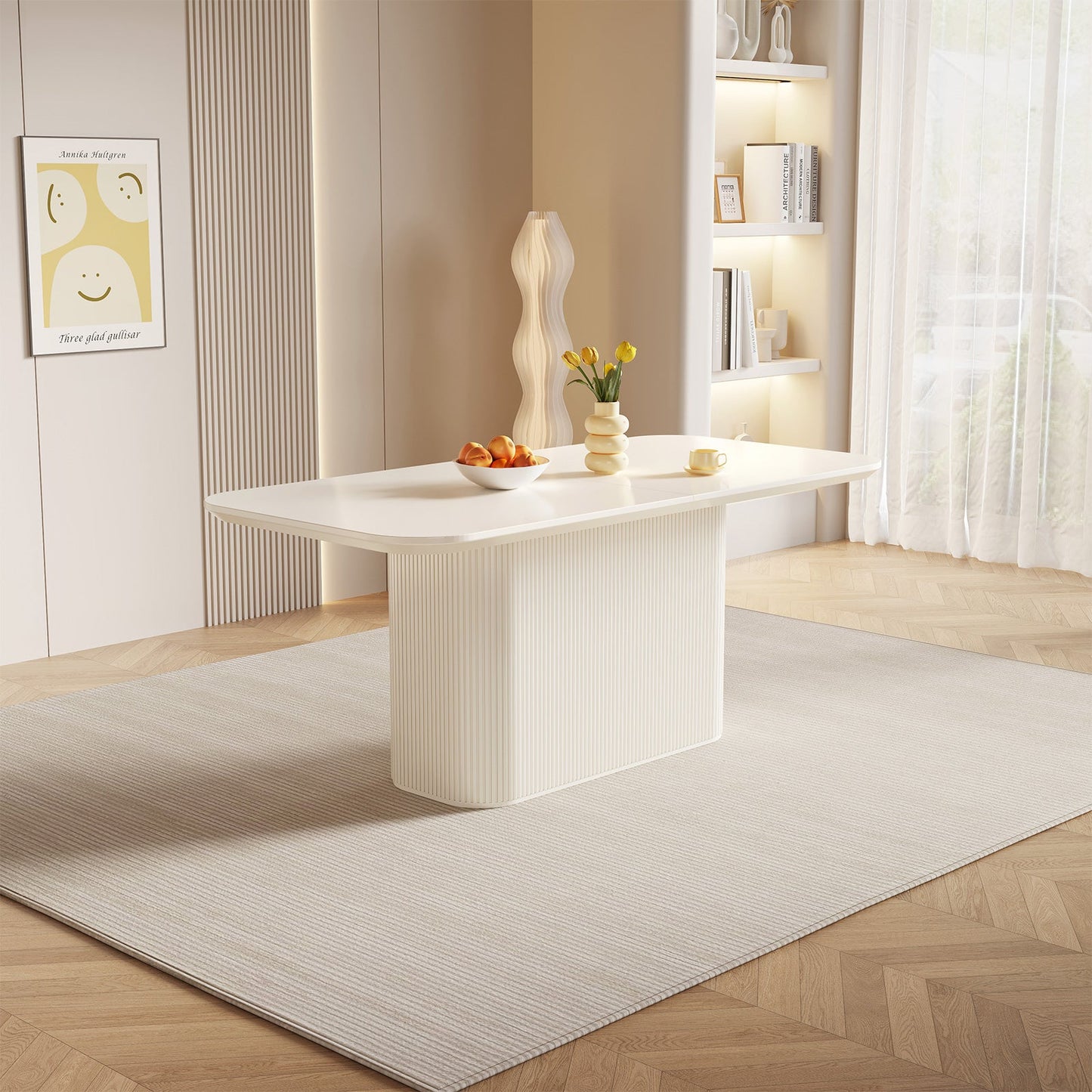 Guyii 63.5" Rectangular Dining Table – Cream White Modern Table for 4–6 People, Table Only