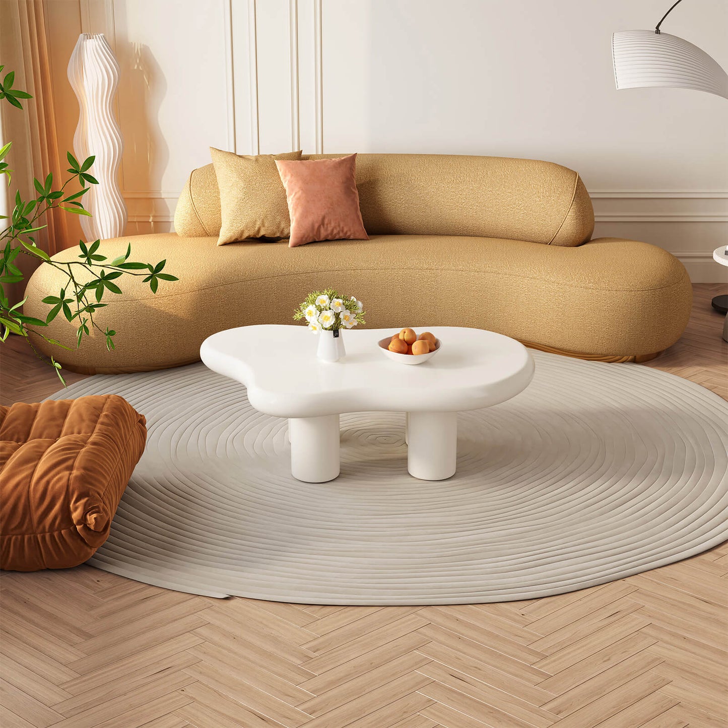 Guyii 46.06" Cream White Cloud Coffee Table, Cute Modern Coffee Table with 4-Leg Design