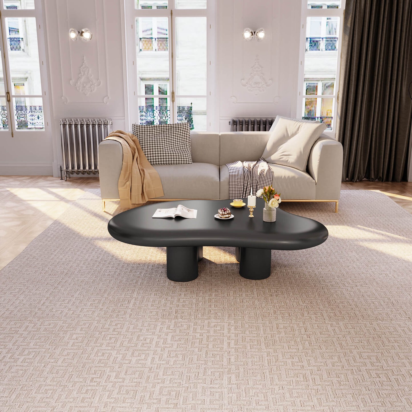 Guyii 35.82" Black Cloud Coffee Table, Cute Modern Coffee Table with 4-Leg Design