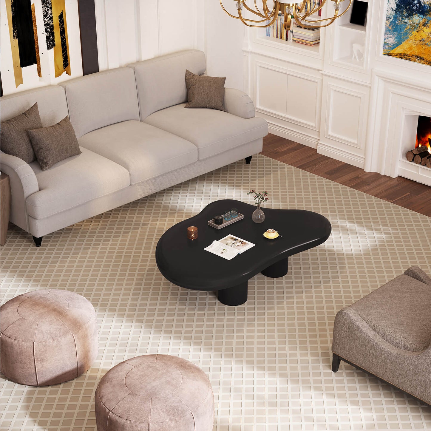 Guyii 35.82" Black Cloud Coffee Table, Cute Modern Coffee Table with 4-Leg Design