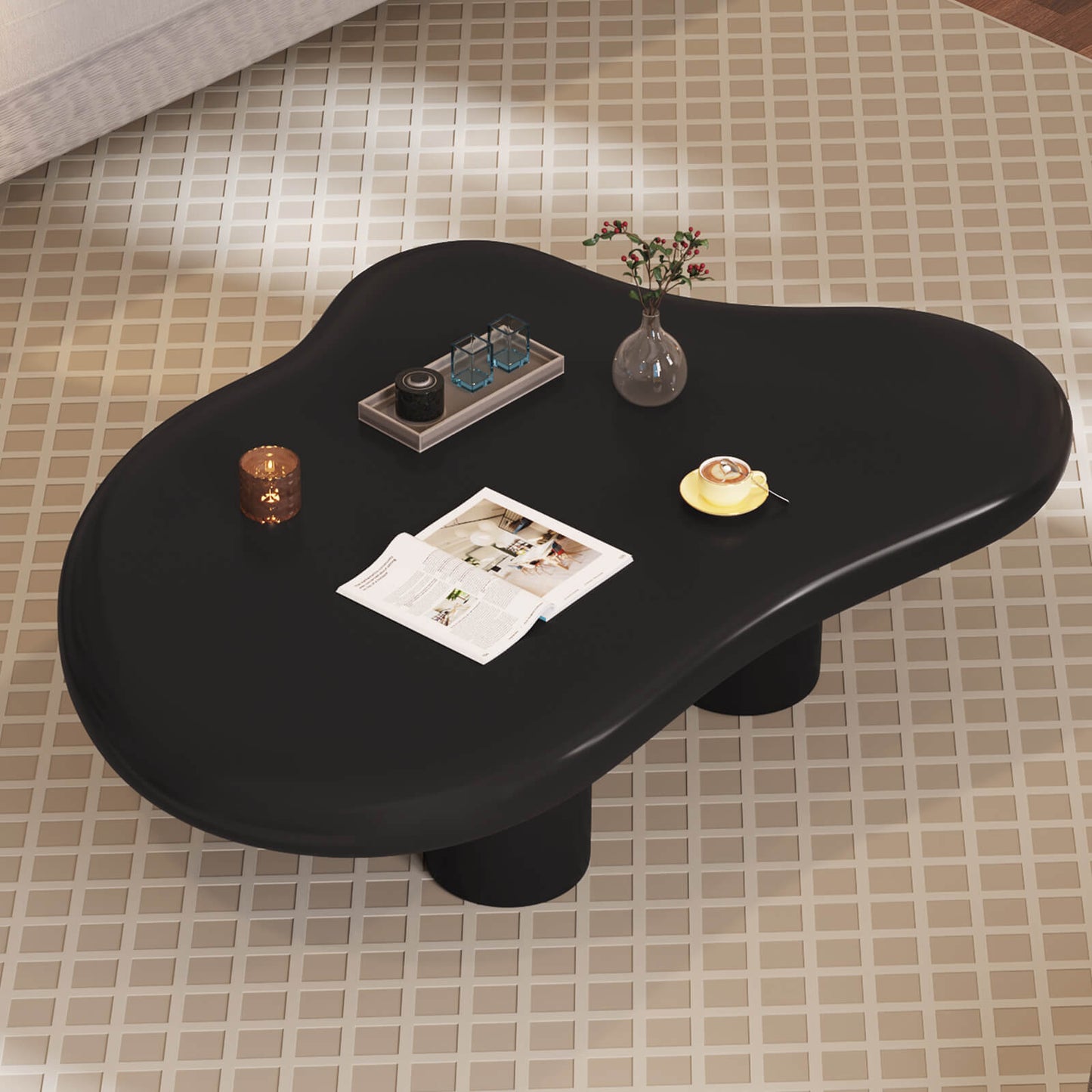Guyii 35.82" Black Cloud Coffee Table, Cute Modern Coffee Table with 4-Leg Design