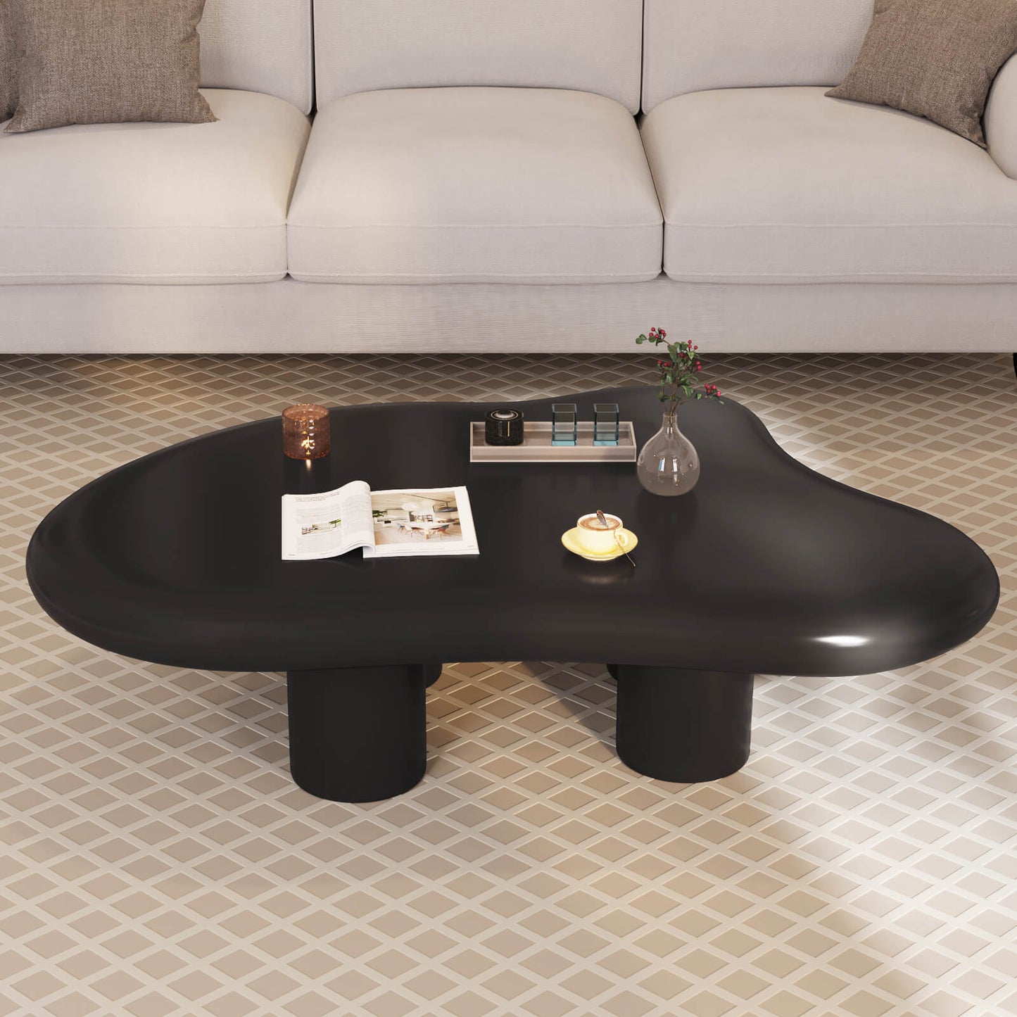 Guyii 35.82" Black Cloud Coffee Table, Cute Modern Coffee Table with 4-Leg Design