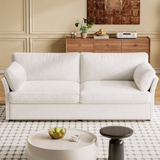 Guyii Beige Loveseat Sofa - Small 2-Seater with 2 Pillows