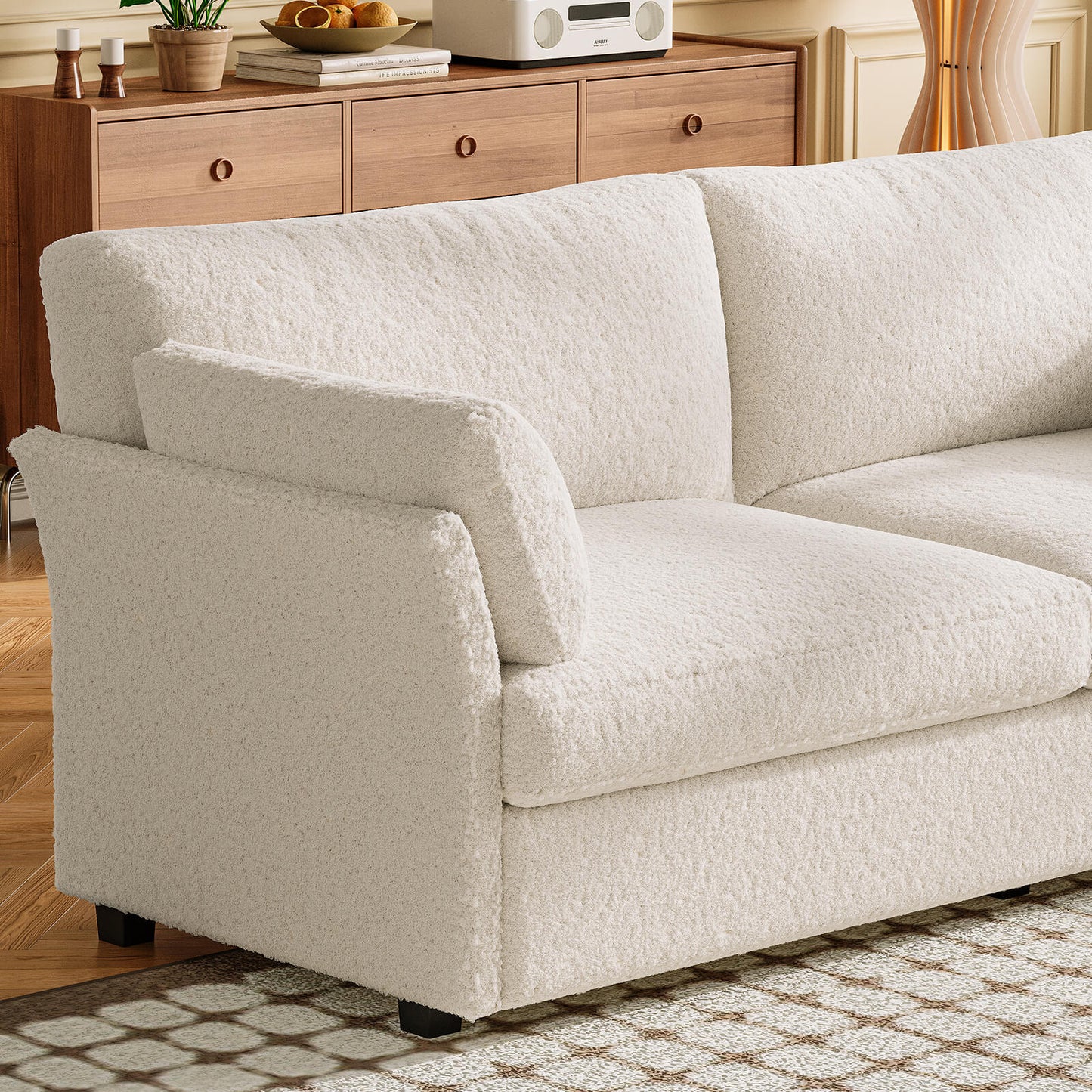 Guyii Beige Loveseat Sofa - Small 2-Seater with 2 Pillows