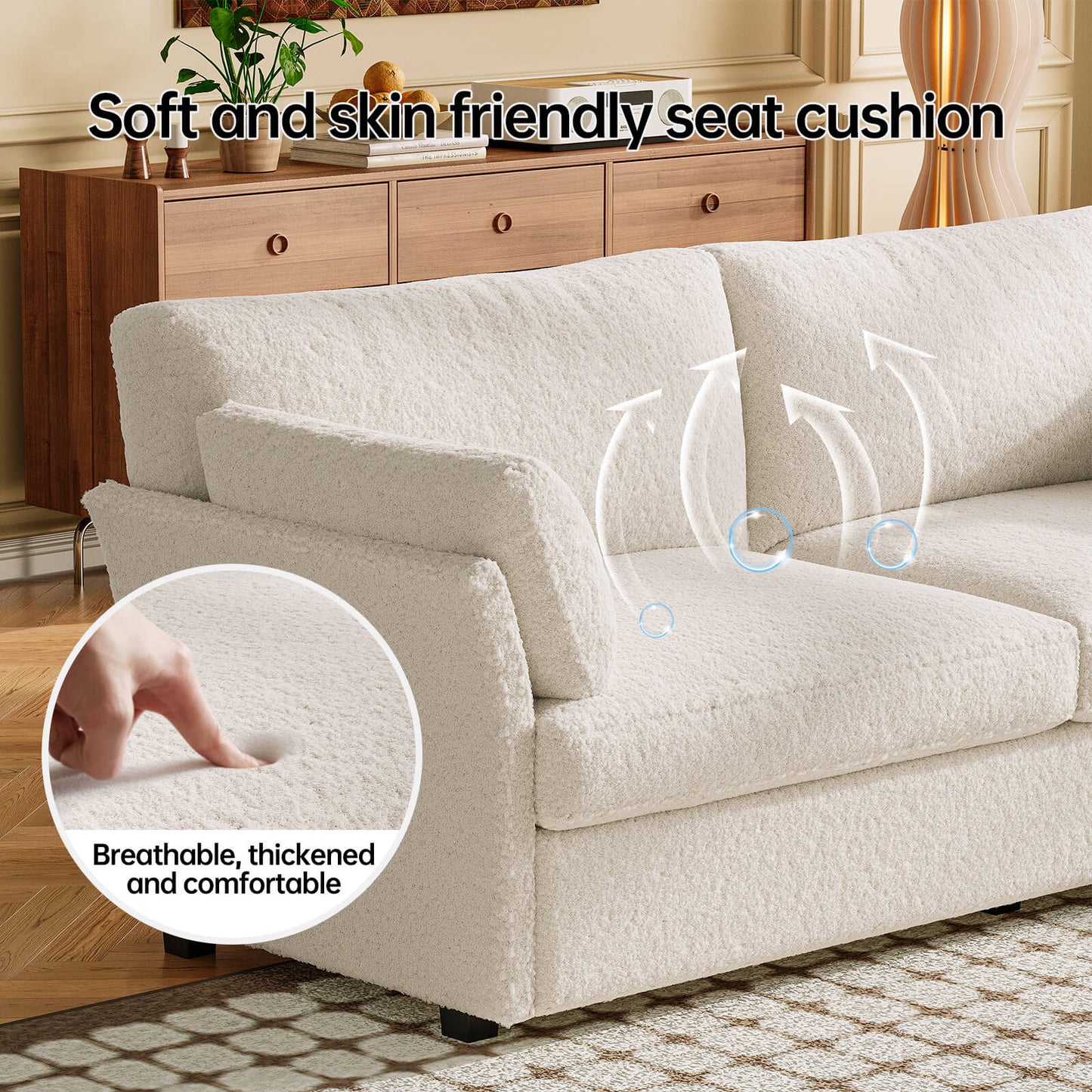 Guyii Beige Loveseat Sofa - Small 2-Seater with 2 Pillows