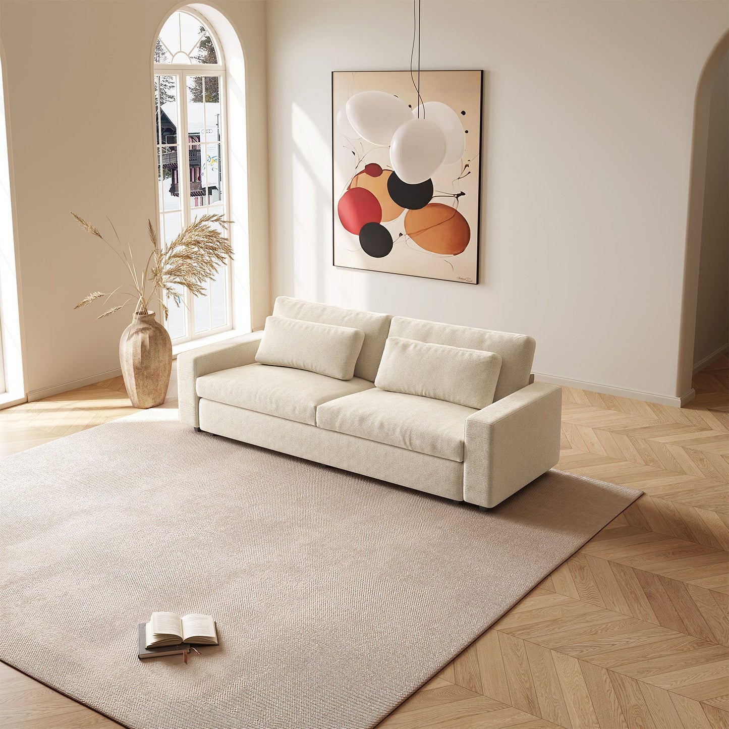 Guyii 104.72" Oversized Sofa, Extra-Wide & Deep Loveseat Sofa, 3 Seater Sofa with 2 Pillows