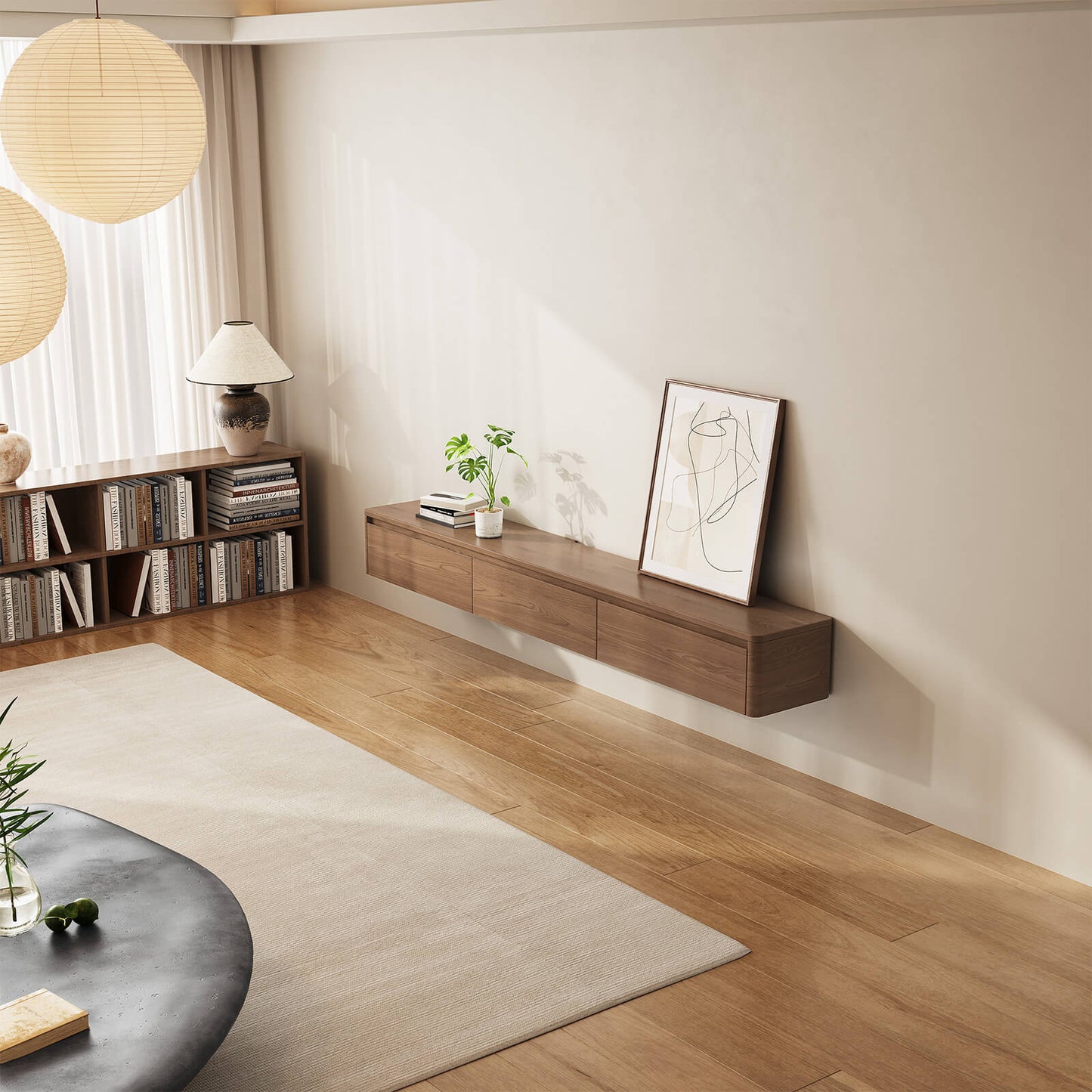 Guyii Best Floating TV Stand - Walnut Finish | Wall-Mounted TV Cabinet