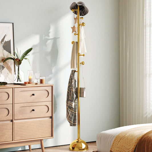 Guyii Gold Metal Coat or Hat Rack Stand Freestanding, with Metal Base