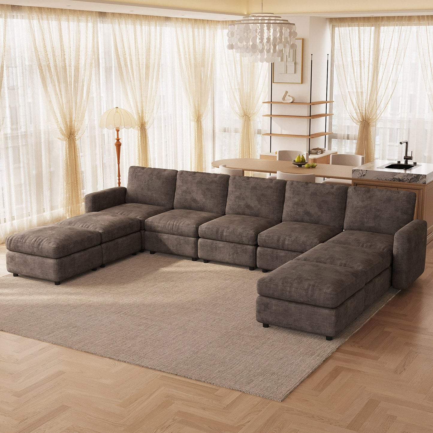 Guyii Oversized Modular Sectional Sofa, Dark Brown 4-9 Seater U-Shaped Convertible Couch with Storage Ottomans, Fabric, Easy Assembly