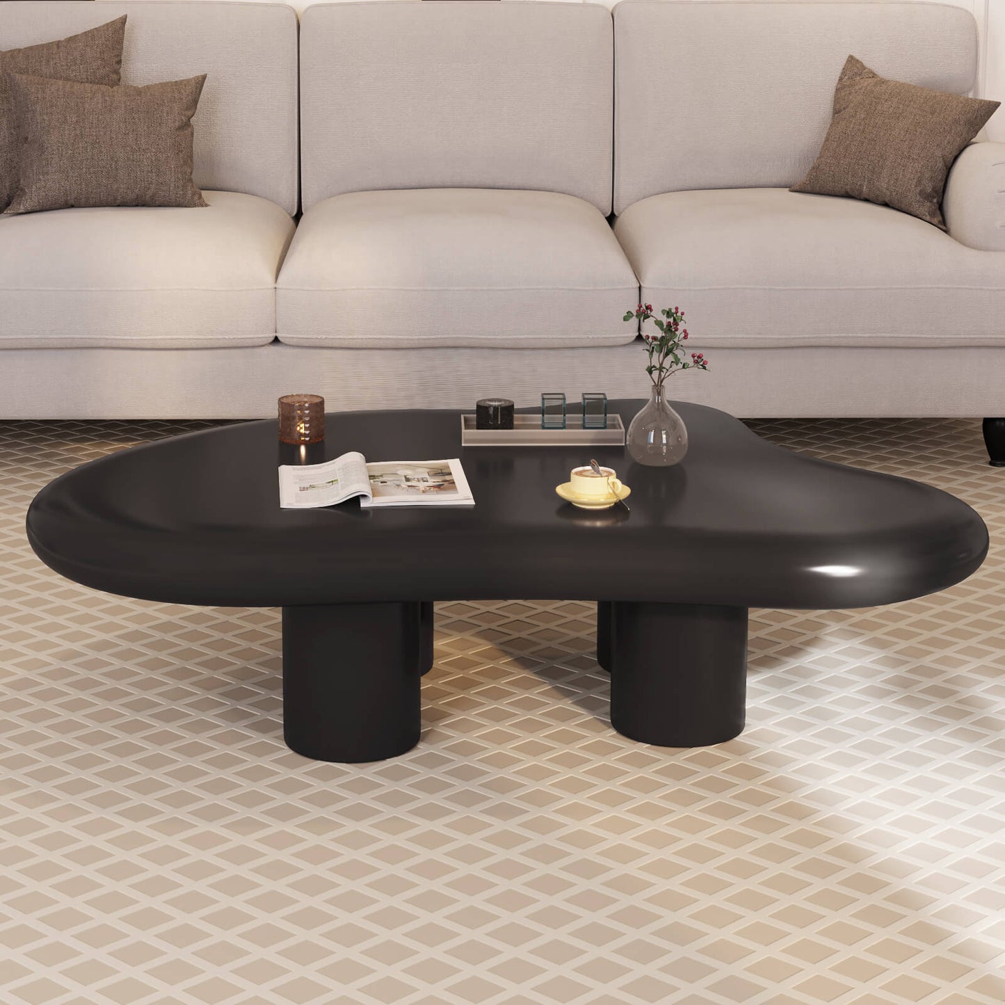 Guyii 46.06" Black Cloud Coffee Table, Cute Modern Coffee Table with 4-Leg Design