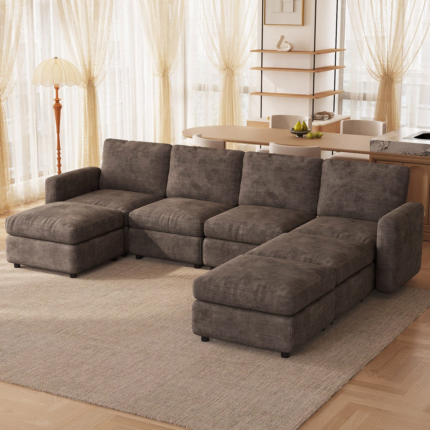Guyii Oversized Modular Sectional Sofa, Dark Brown 4-9 Seater U-Shaped Convertible Couch with Storage Ottomans, Fabric, Easy Assembly