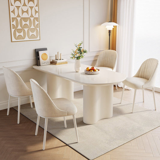 Guyii 62.99" White Dining Table Set with 4 Chairs, Modern Kitchen Table Set